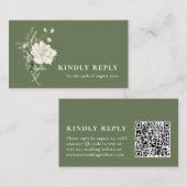 Carte D'accompagnement Réponse de mariage Code QR & Eucalyptus Vert Sauge (Devant / Derrière)