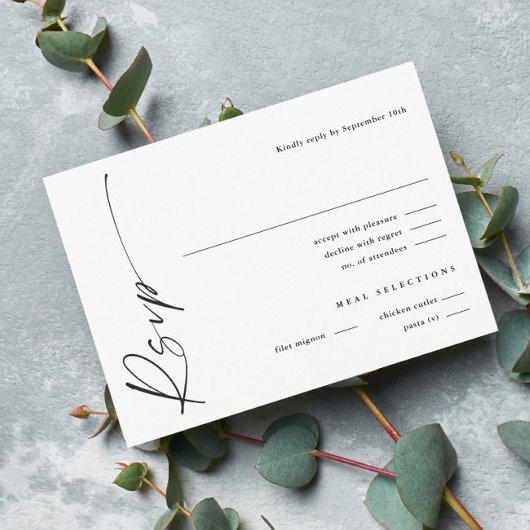 Carte D'accompagnement Réponse de mariage élégante moderne script noir et