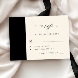 Carte D'accompagnement Réponse de mariage élégante simple noir et ivoire