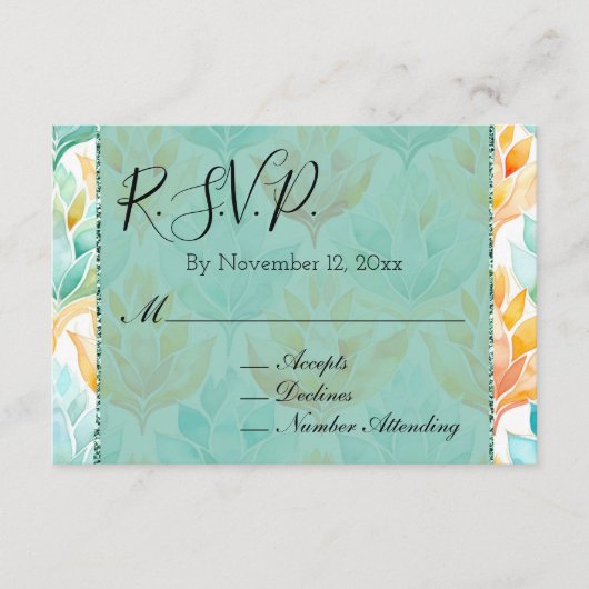 Carte D'accompagnement Réponse de mariage floral abstrait turquoise manda (Devant)