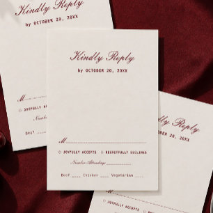 Carte D'accompagnement Réponse de mariage ivoire et burgundy