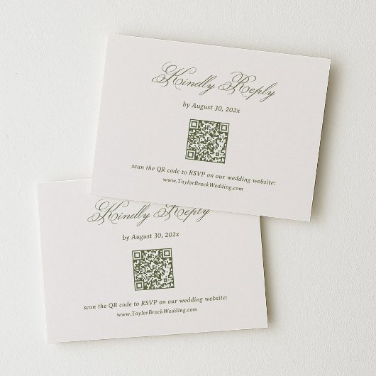 Carte D'accompagnement Réponse de mariage ivoire et vert olive Code Qr