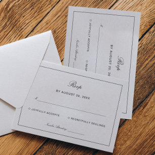 Carte D'accompagnement Réponse de mariage noir et blanc intemporel