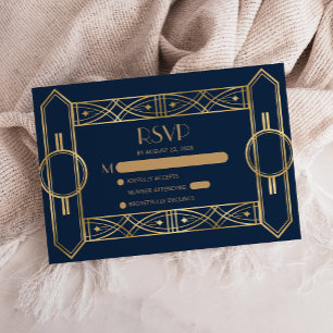 Carte D'accompagnement Réponse de mariage vintage 1920 Deco bleu marine o