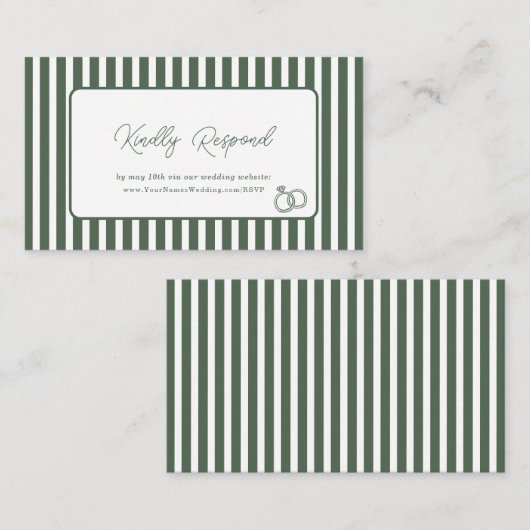 Carte D'accompagnement Réponse de site web de mariage Prépa rayé vert fon (Devant / Derrière)