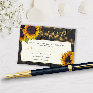 Carte D'accompagnement Réponse élégante de mariage au tournesol rustique