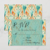 Carte D'accompagnement Réponse Mariage Abstrait Turquoise Tangerine Bijou (Devant / Derrière)