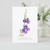 Carte D'accompagnement Réponse mariage fleurs pourpres duranta (Debout devant)