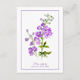 Carte D'accompagnement Réponse Mariage frontière de fleurs de delphinium