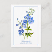 Carte D'accompagnement Réponse mariage frontière fleurs de delphinium ble (Devant)