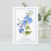Carte D'accompagnement Réponse mariage frontière fleurs de delphinium ble (Debout devant)