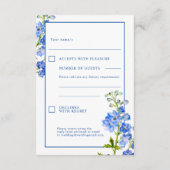 Carte D'accompagnement Réponse mariage frontière fleurs de delphinium ble (Dos)
