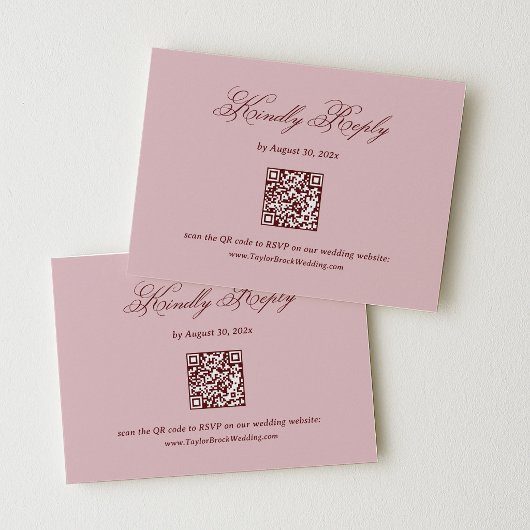 Carte D'accompagnement Réponse Mariage Rose Poussiéreux et Bourgogne Code