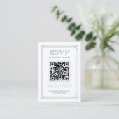 Carte D'accompagnement Réponse Moderne Deco avec Code QR | Blanc et Bleu (Debout devant)
