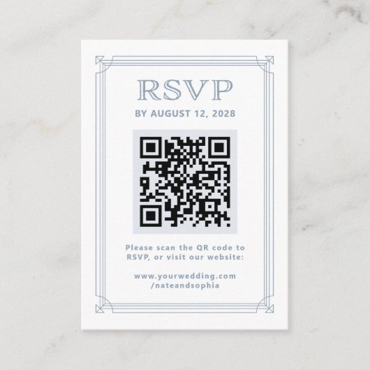 Carte D'accompagnement Réponse Moderne Deco avec Code QR | Blanc et Bleu (Devant)