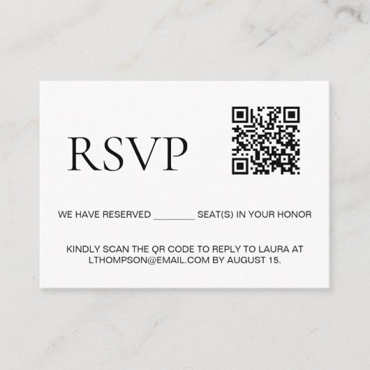 Carte D'accompagnement Réponse par courriel à l'événement Code QR personn (Devant)