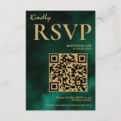 Carte D'accompagnement Réponse QR Code pour un mariage vert émeraude et o (Devant)
