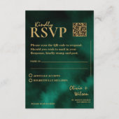Carte D'accompagnement Réponse QR Code pour un mariage vert émeraude et o (Dos)