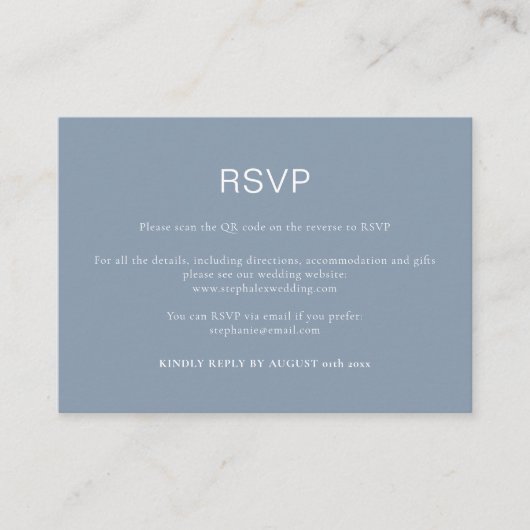 Carte D'accompagnement Réponse RSVP avec QR Code Bleu Poussiéreux Simple (Devant)