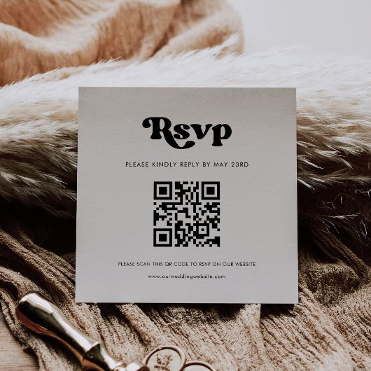 Carte D'accompagnement Réponse RSVP de code QR noir et blanc rétro élégan