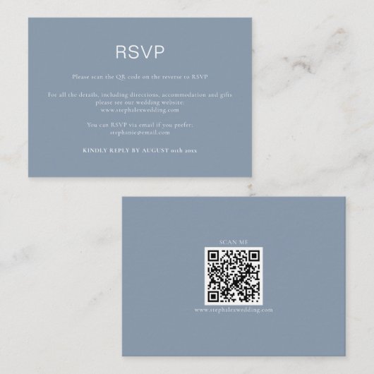 Carte D'accompagnement Réponse simple par QR Code bleu poussiéreux (Devant / Derrière)