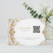 Carte D'accompagnement Réponse victorienne or et blanc avec code QR (Debout devant)