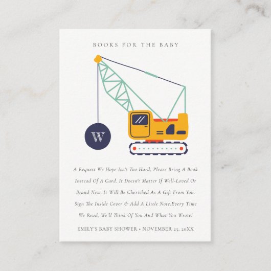 Carte D'accompagnement Réservations de véhicules de grue de construction  (Devant)