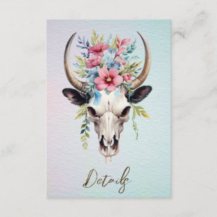 Carte D'accompagnement Ressort Aquarelle Floral Vache Crâne Mariage QR co