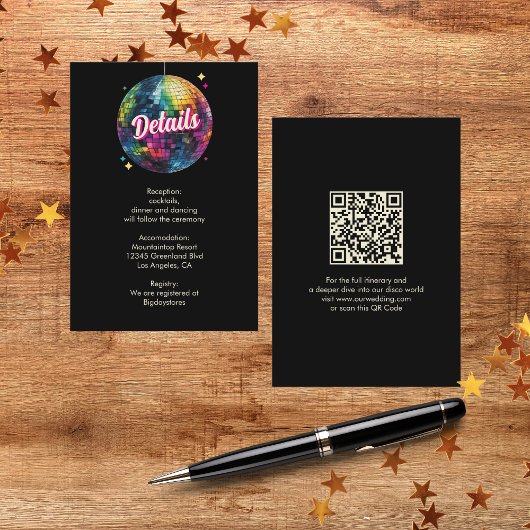 Carte D'accompagnement Retro 70's Party Disco Ball Sparkle Glam Wedding 