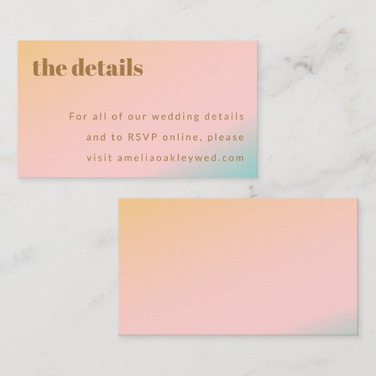 Carte D'accompagnement Retro Beach Pastel Gradient Site Mariage unique (Devant / Derrière)