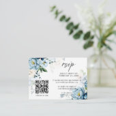 Carte D'accompagnement Retro Blue Navy Cream Floral QR Code Mariage RSVP (Debout devant)