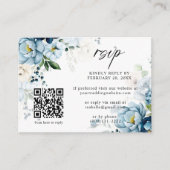 Carte D'accompagnement Retro Blue Navy Cream Floral QR Code Mariage RSVP (Devant)