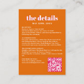 Carte D'accompagnement Retro Bold Neon Orange Rose Mariage QR Détails (Devant)