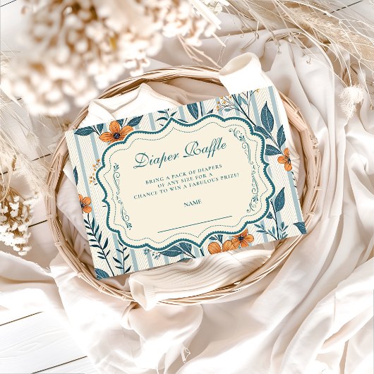 Carte D'accompagnement Retro Botanical Tile Baby Shower Diapper Raffle