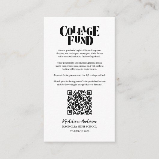 Carte D'accompagnement Retro College Fund Graduation Black Checkerboard (Devant)