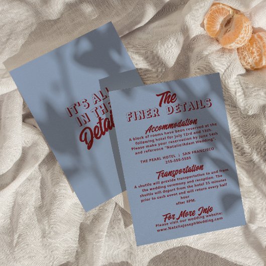 Carte D'accompagnement Retro Deep Red Blue Funky Modern Wedding Details  
