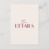 Carte D'accompagnement Retro Deep Red Ivory Old Money Wedding Details  (Dos)