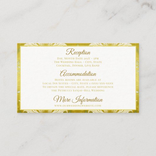 Carte D'accompagnement Retro Gold Green Mariage damassé (Devant)