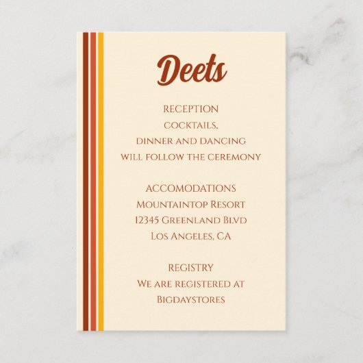 Carte D'accompagnement Retro les années 70 Rainbow Super Terracotta Orang (Devant)