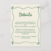 Carte D'accompagnement Retro manuscrit Whimsical Green Mariage détails (Devant)