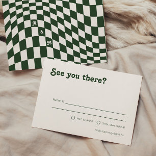 Carte D'accompagnement Retro moderne Dark Green Checker RSVP