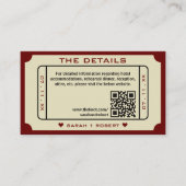 Carte D'accompagnement Retro Movie Ticket Stub Code QR Détails du Mariage (Devant)