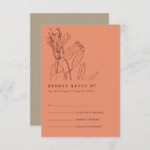 CARTE D'ACCOMPAGNEMENT RÉTRO ORANGE LIGNE DE POINTE DESSIN DE MARIAGE FLO (Devant / Derrière)