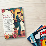 Carte D'accompagnement Retro Romantic Couple Dance Comic Style Mariage<br><div class="desc">Cette élégante carte de boîtier mariage de style bande dessinée est parfaite pour un mariage moderne. Le design rétro présente une illustration vintage de mariée et de mariée et une calligraphie noire sur un arrière - plan à thème de bande dessinée.</div>