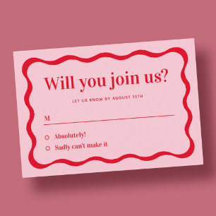Carte D'accompagnement Retro Rose et Rouge Vague Rejoignez-nous RSVP