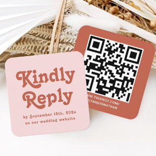 Carte D'accompagnement Rétro rose et Terracotta mariage RSVP Qr Code