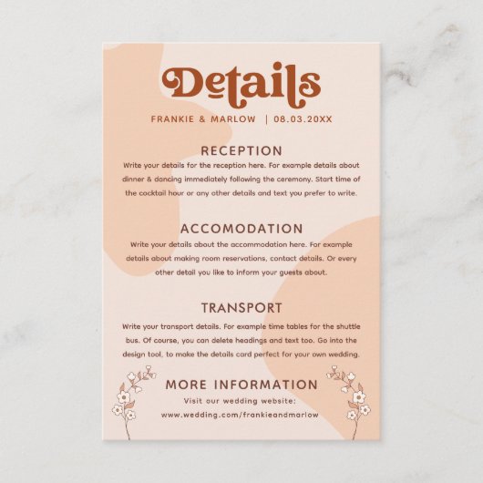 Carte D'accompagnement Retro Seventies Boho Détails du Mariage (Devant)