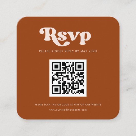 Carte D'accompagnement Rétro stylish gravé orange code QR réponse RSVP (Devant)