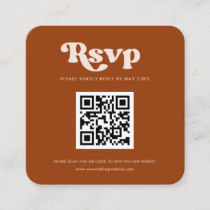 Carte D'accompagnement Rétro stylish gravé orange code QR réponse RSVP