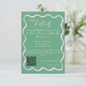 Carte D'accompagnement Retro Wavy Pink Green Détails du Mariage manuscrit (Debout devant)
